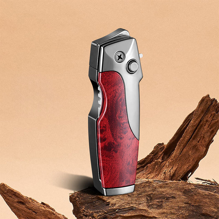 Coltello pieghevole multifunzionale 2 in 1 con getto dritto e accendino - Rosso - image 0