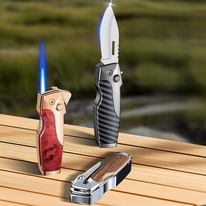 Coltello pieghevole multifunzionale 2 in 1 con getto dritto e accendino - image 1