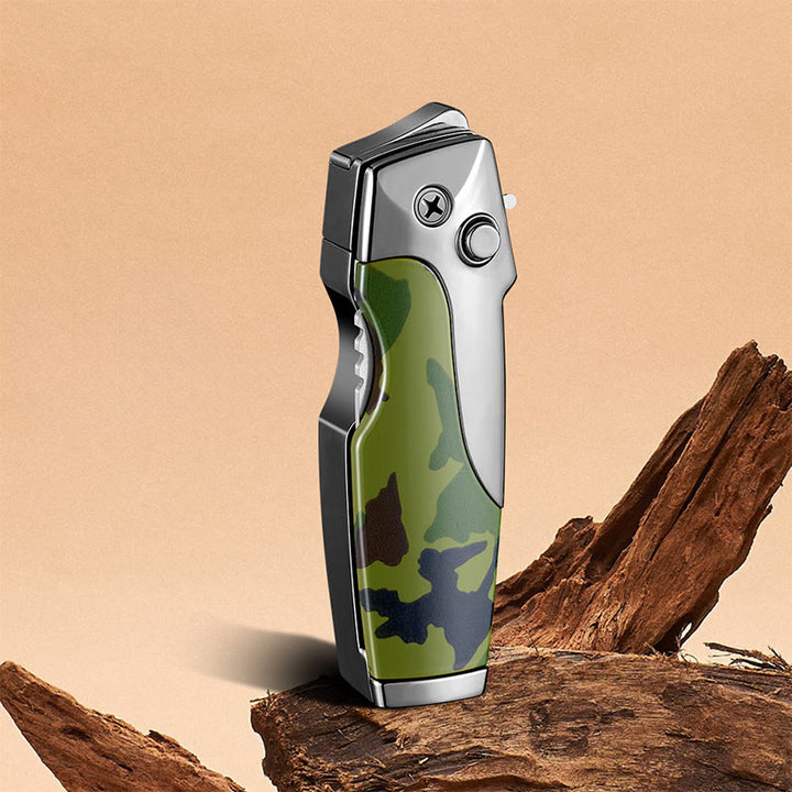 Coltello pieghevole multifunzionale 2 in 1 con getto dritto e accendino - Camuffare - image 4