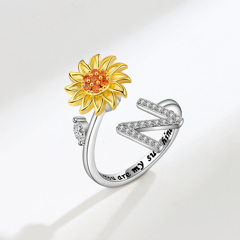 Anello regolabile con iniziale a forma di girasole rotante Anxiery - N - image 14