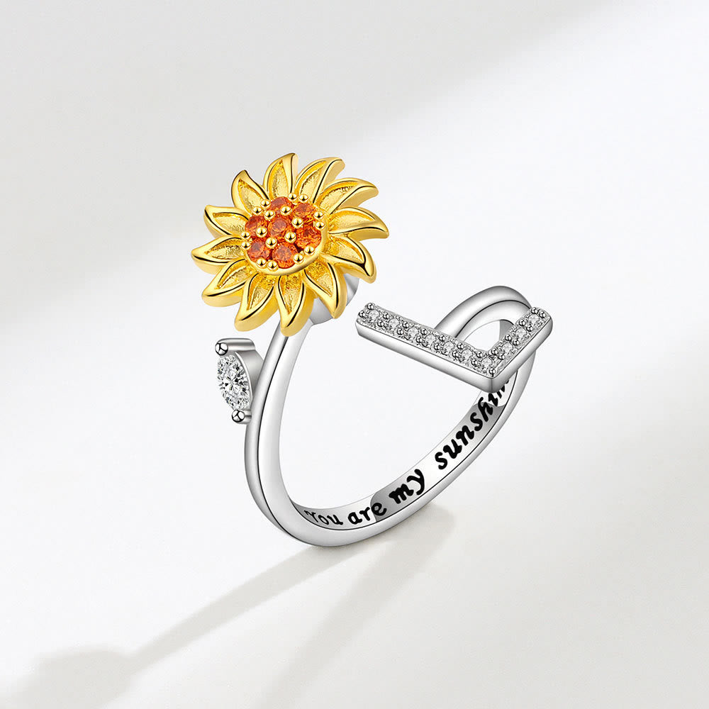 Anello regolabile con iniziale a forma di girasole rotante Anxiery - L - image 12
