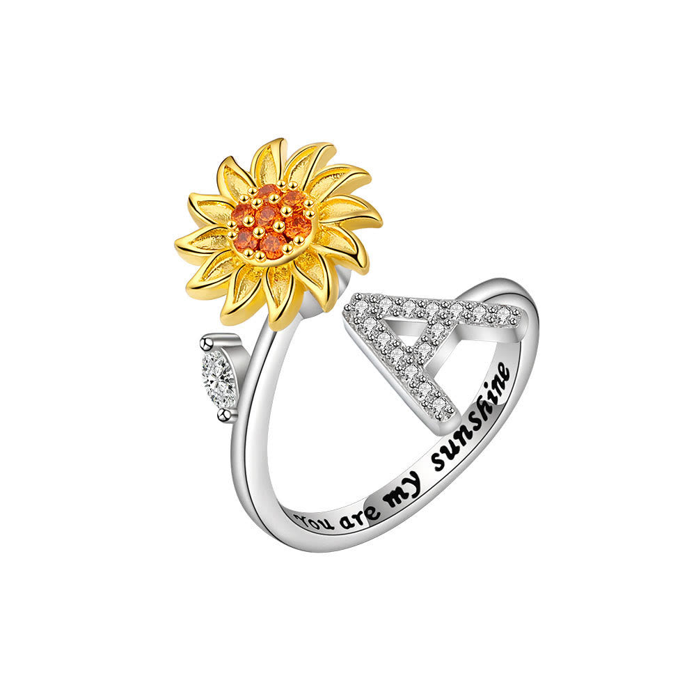 Anello regolabile con iniziale a forma di girasole rotante Anxiery - A - image 0