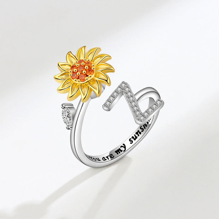 Anello regolabile con iniziale a forma di girasole rotante Anxiery - Z - image 26