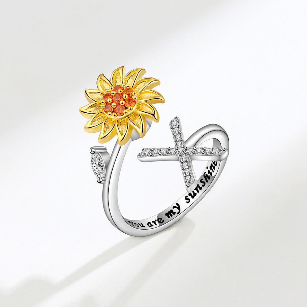 Anello regolabile con iniziale a forma di girasole rotante Anxiery - X - image 24