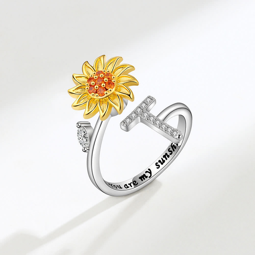Anello regolabile con iniziale a forma di girasole rotante Anxiery - T - image 20