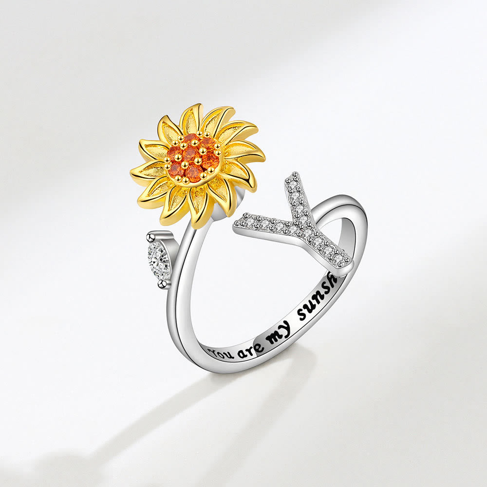 Anello regolabile con iniziale a forma di girasole rotante Anxiery - Y - image 25