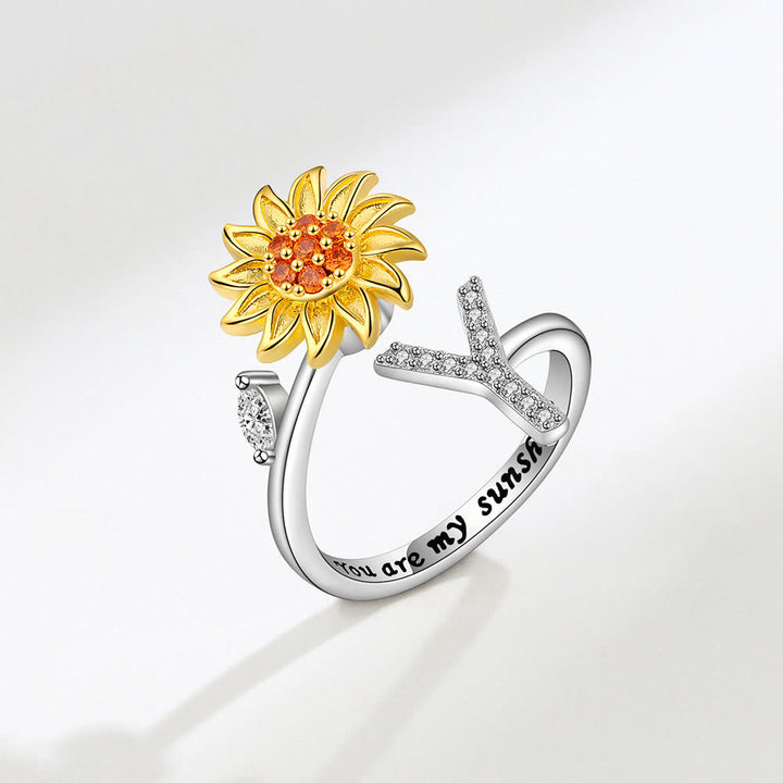 Anello regolabile con iniziale a forma di girasole rotante Anxiery - Y - image 25
