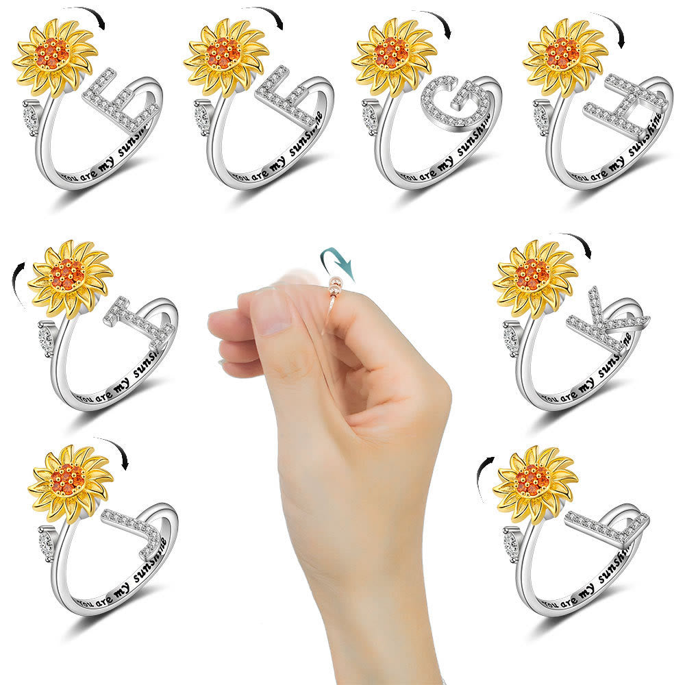 Anello regolabile con iniziale a forma di girasole rotante Anxiery - image 1