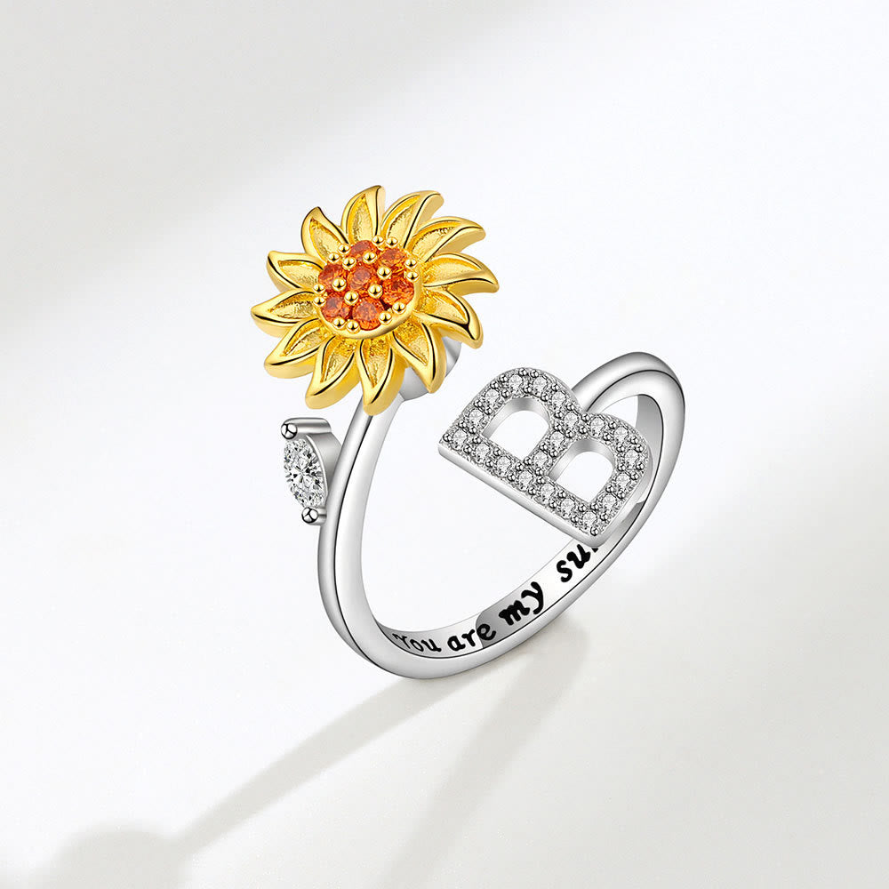 Anello regolabile con iniziale a forma di girasole rotante Anxiery - B - image 2