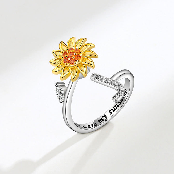 Anello regolabile con iniziale a forma di girasole rotante Anxiery - J - image 10
