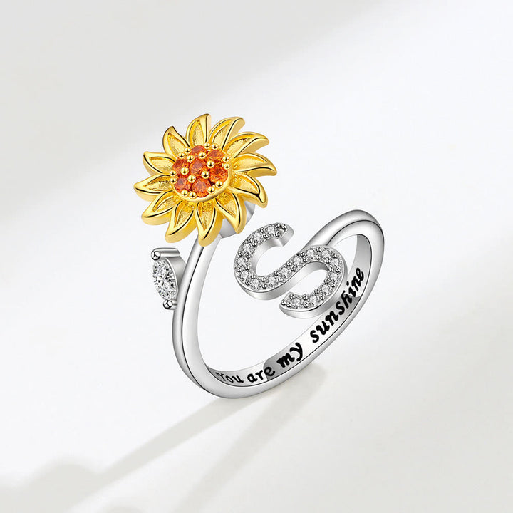 Anello regolabile con iniziale a forma di girasole rotante Anxiery - S - image 19