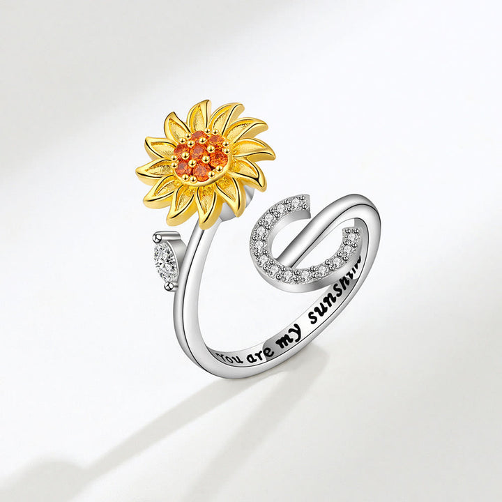 Anello regolabile con iniziale a forma di girasole rotante Anxiery - C - image 3