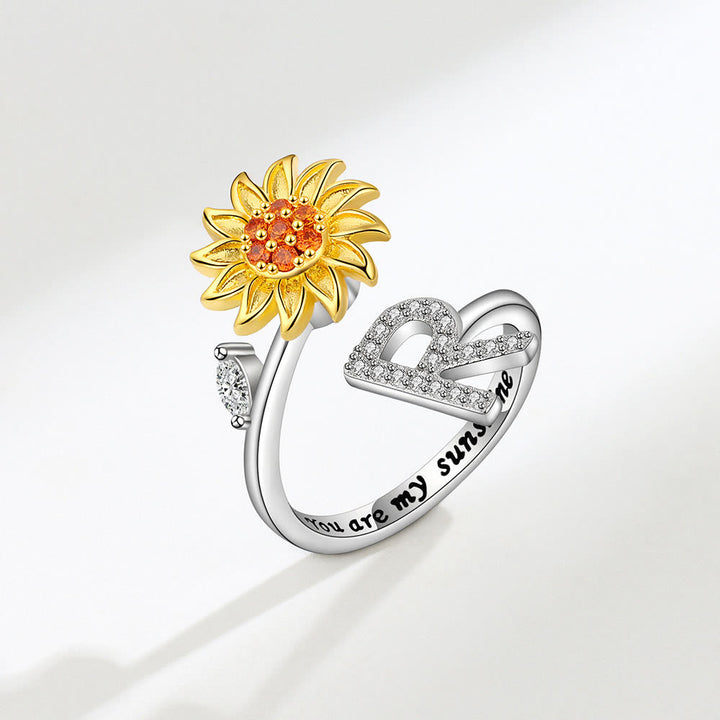 Anello regolabile con iniziale a forma di girasole rotante Anxiery - R - image 18