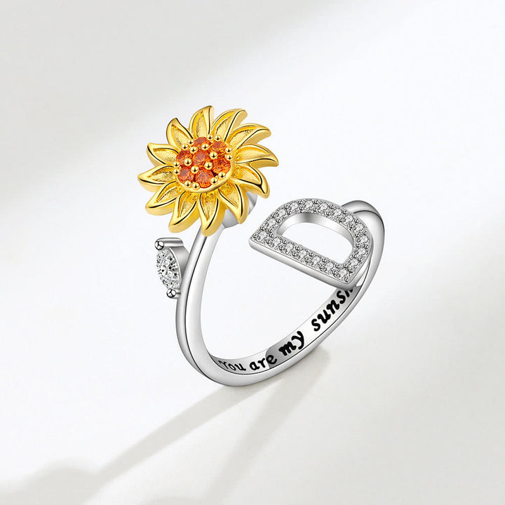 Anello regolabile con iniziale a forma di girasole rotante Anxiery - D - image 4