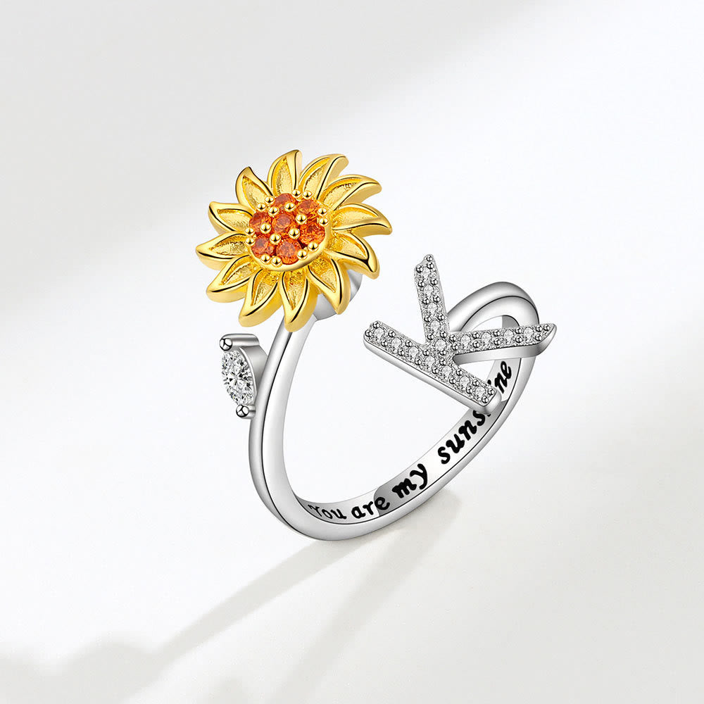Anello regolabile con iniziale a forma di girasole rotante Anxiery - K - image 11