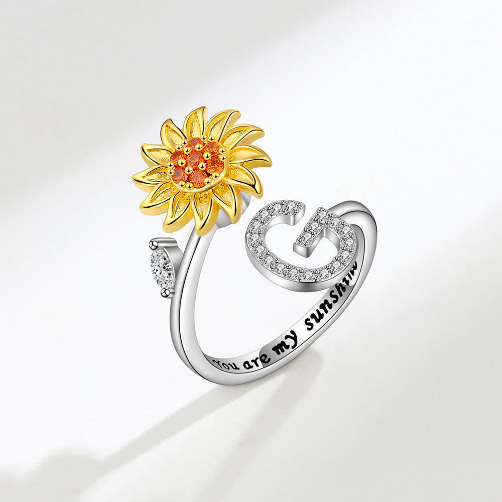 Anello regolabile con iniziale a forma di girasole rotante Anxiery - G - image 7