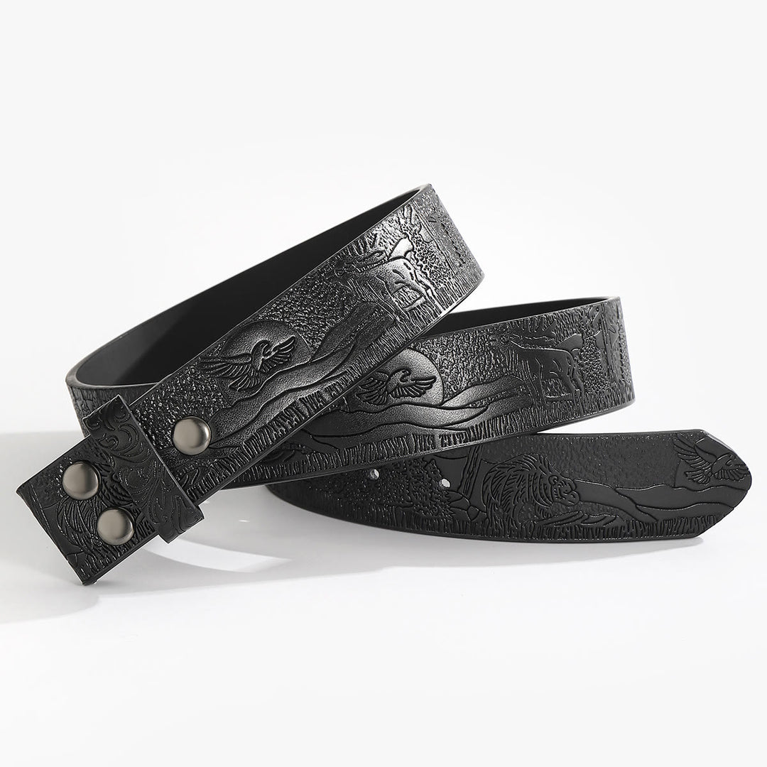 Cintura in pelle fai da te con scena di fauna selvatica occidentale senza fibbia - Per fibbia a piastra - Nero - 44 - image 6