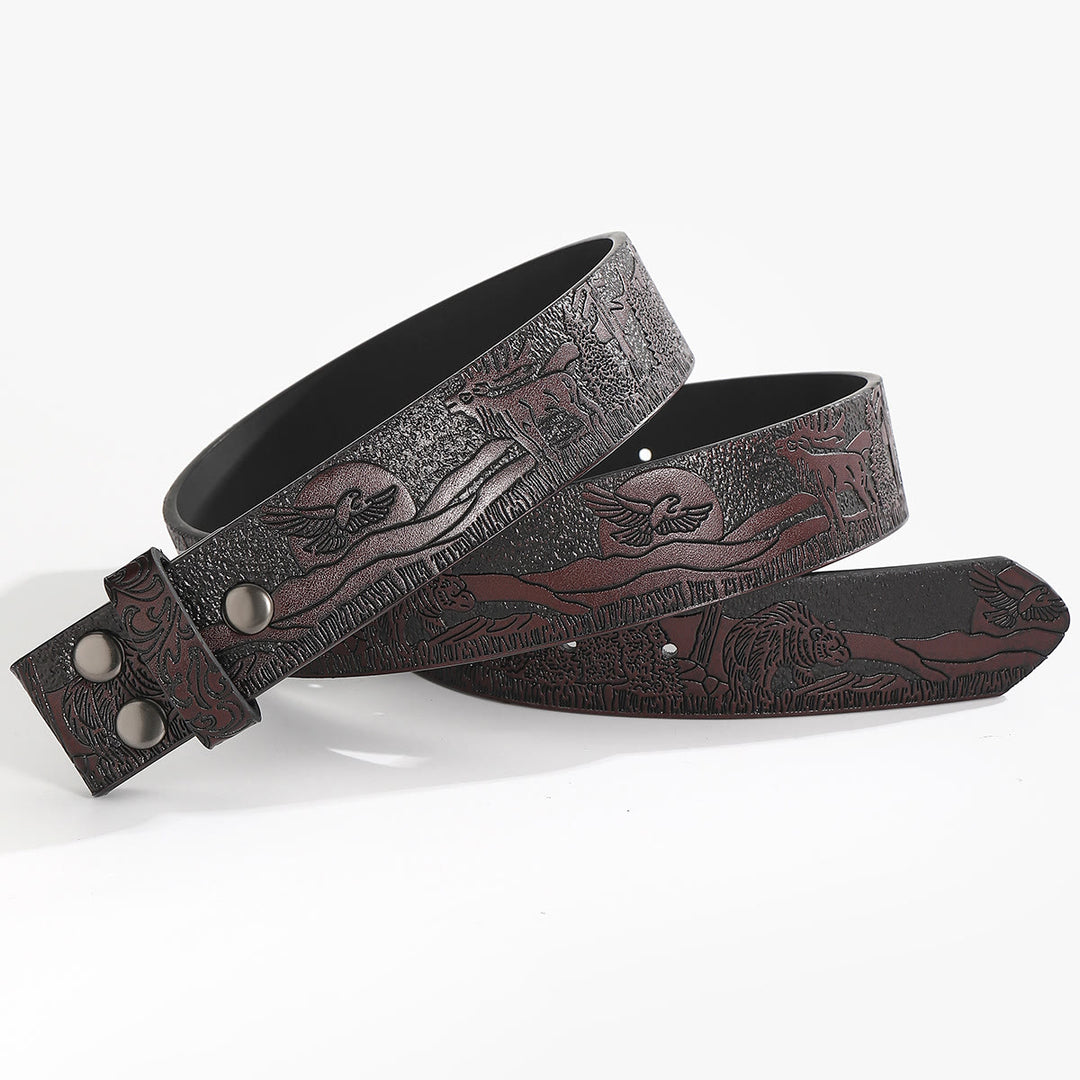 Cintura in pelle fai da te con scena di fauna selvatica occidentale senza fibbia - Per fibbia a piastra - Caffè - 44 - image 8