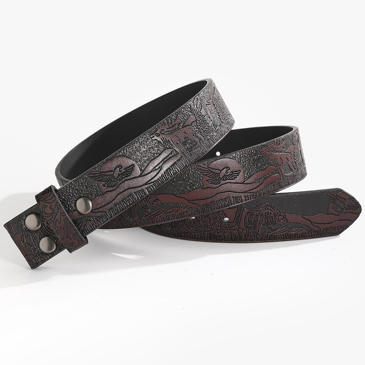 Cintura in pelle fai da te con scena di fauna selvatica occidentale senza fibbia - Per fibbia a piastra - Caffè - 44 - image 8