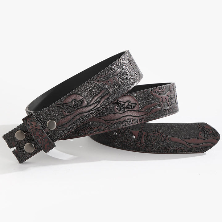 Cintura in pelle fai da te con scena di fauna selvatica occidentale senza fibbia - Per fibbia ad ardiglione - Caffè - 44 - image 7