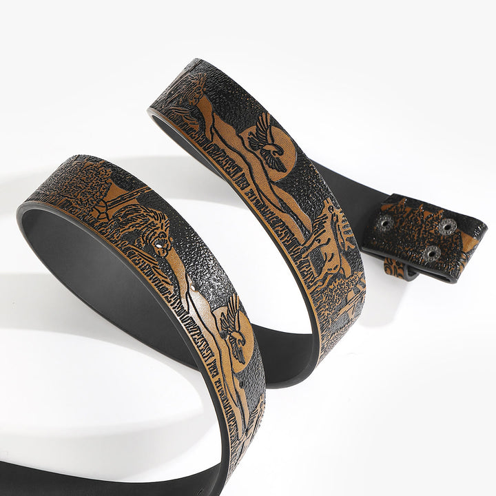 Cintura in pelle fai da te con scena di fauna selvatica occidentale senza fibbia - image 2