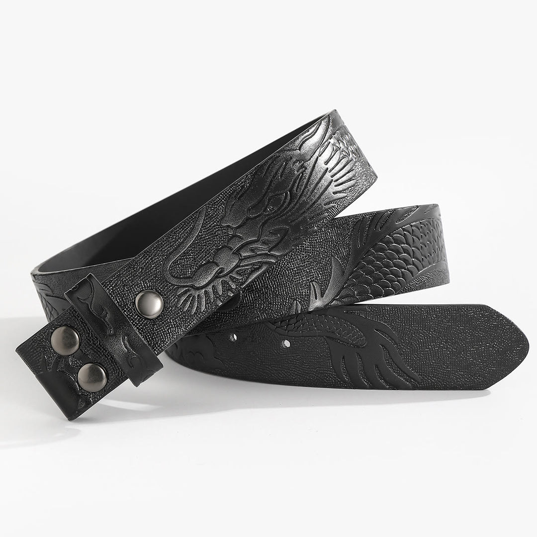 Cintura in pelle fai da te con motivo di drago inciso senza fibbia - Per fibbia a piastra - Nero - 44 - image 6