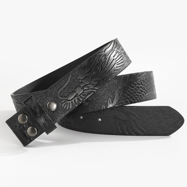 Cintura in pelle fai da te con motivo di drago inciso senza fibbia - Per fibbia a piastra - Nero - 44 - image 6