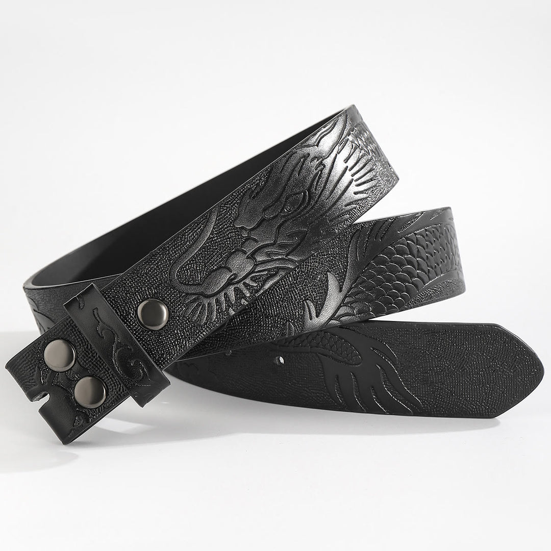 Cintura in pelle fai da te con motivo di drago inciso senza fibbia - Per fibbia ad ardiglione - Nero - 44 - image 5