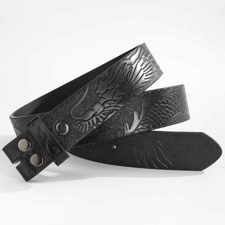 Cintura in pelle fai da te con motivo di drago inciso senza fibbia - Per fibbia ad ardiglione - Nero - 44 - image 5