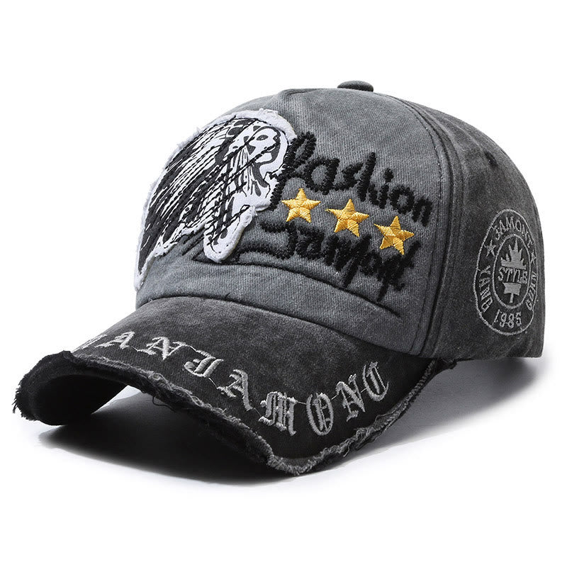 Cappellino da baseball multicolore con stella grafica ricamata in denim consumato - Nero - Regolabile (22''-23 5/8") - image 0
