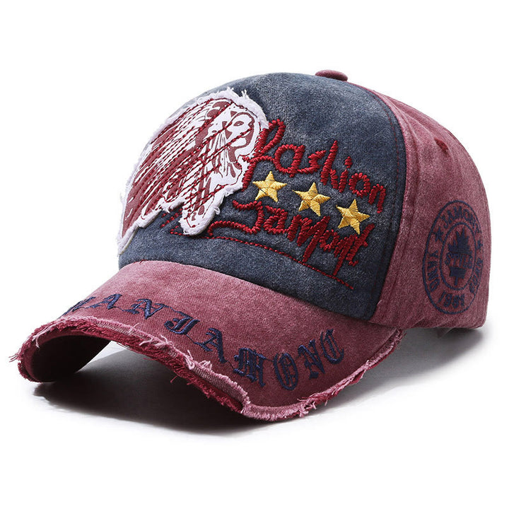 Cappellino da baseball multicolore con stella grafica ricamata in denim consumato - Borgogna - Regolabile (22''-23 5/8") - image 7