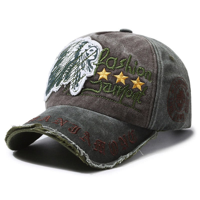 Cappellino da baseball multicolore con stella grafica ricamata in denim consumato - Verde foresta - Regolabile (22''-23 5/8") - image 8