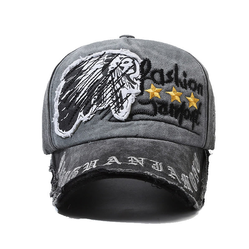 Cappellino da baseball multicolore con stella grafica ricamata in denim consumato - image 1