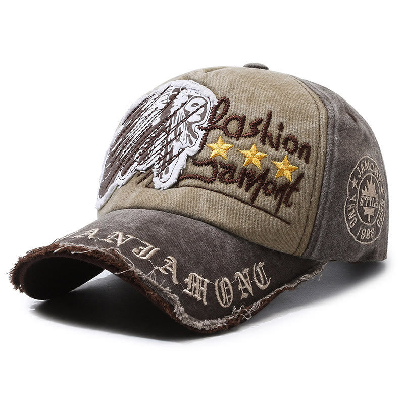 Cappellino da baseball multicolore con stella grafica ricamata in denim consumato - Marrone caffè - Regolabile (22''-23 5/8") - image 5