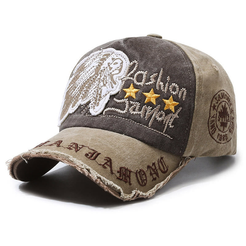 Cappellino da baseball multicolore con stella grafica ricamata in denim consumato - Cachi - Regolabile (22''-23 5/8") - image 6