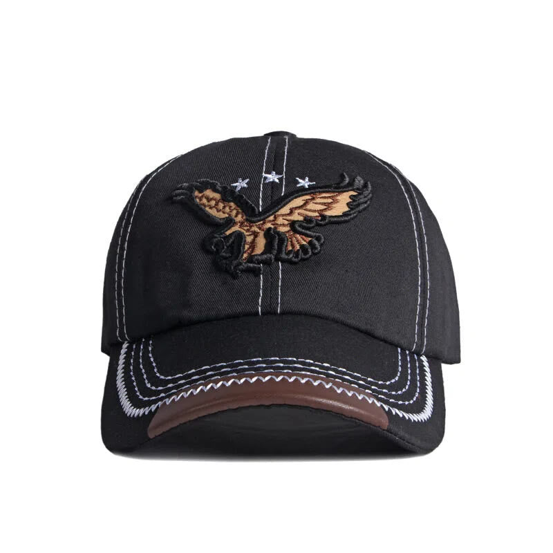Cappellino da baseball con cuciture a contrasto e rifiniture in pelle con ricamo aquila - image 1