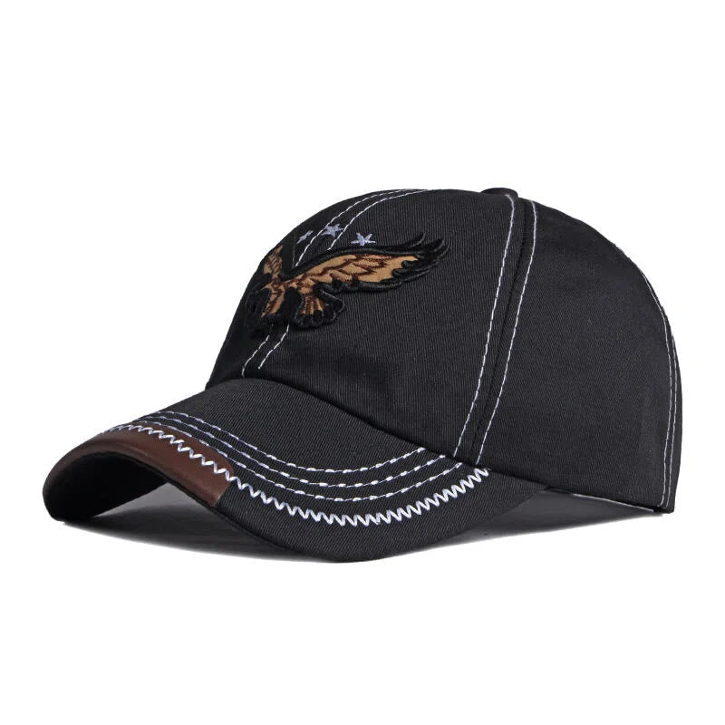 Cappellino da baseball con cuciture a contrasto e rifiniture in pelle con ricamo aquila - Nero - Regolabile (21 5/8''-23 5/8") - image 0