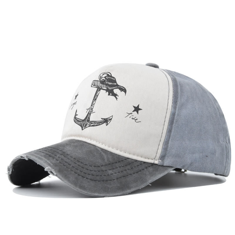 Cappellino da baseball multicolore con stampa di ancora bicolore effetto consumato e visiera sfilacciata - Stile n. 1 - Regolabile (21 1/4''-23 5/8") - image 0