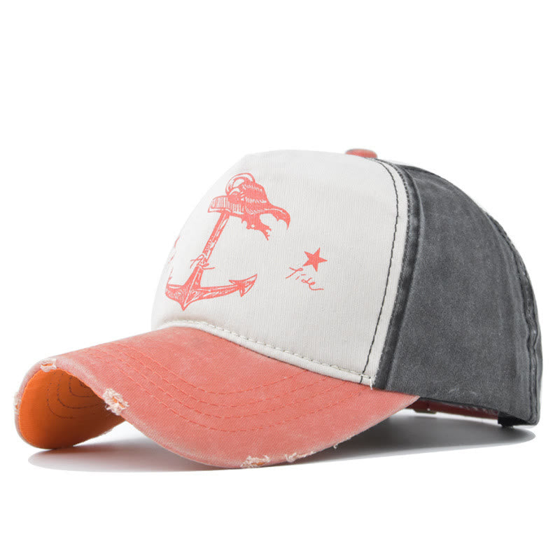 Cappellino da baseball multicolore con stampa di ancora bicolore effetto consumato e visiera sfilacciata - Stile n. 2 - Regolabile (21 1/4''-23 5/8") - image 1