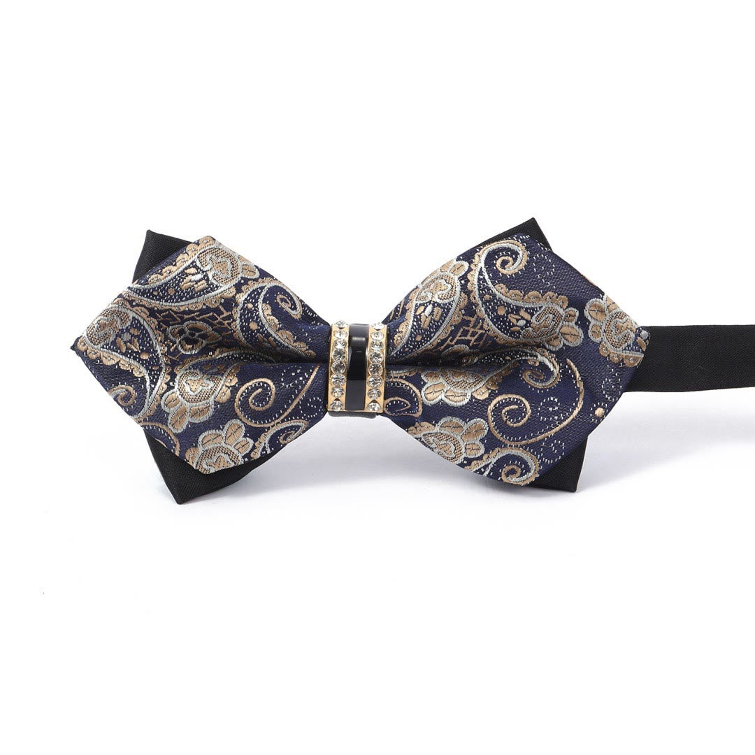 Papillon da uomo in tessuto Paisley blu navy e oro - D'oro - image 0