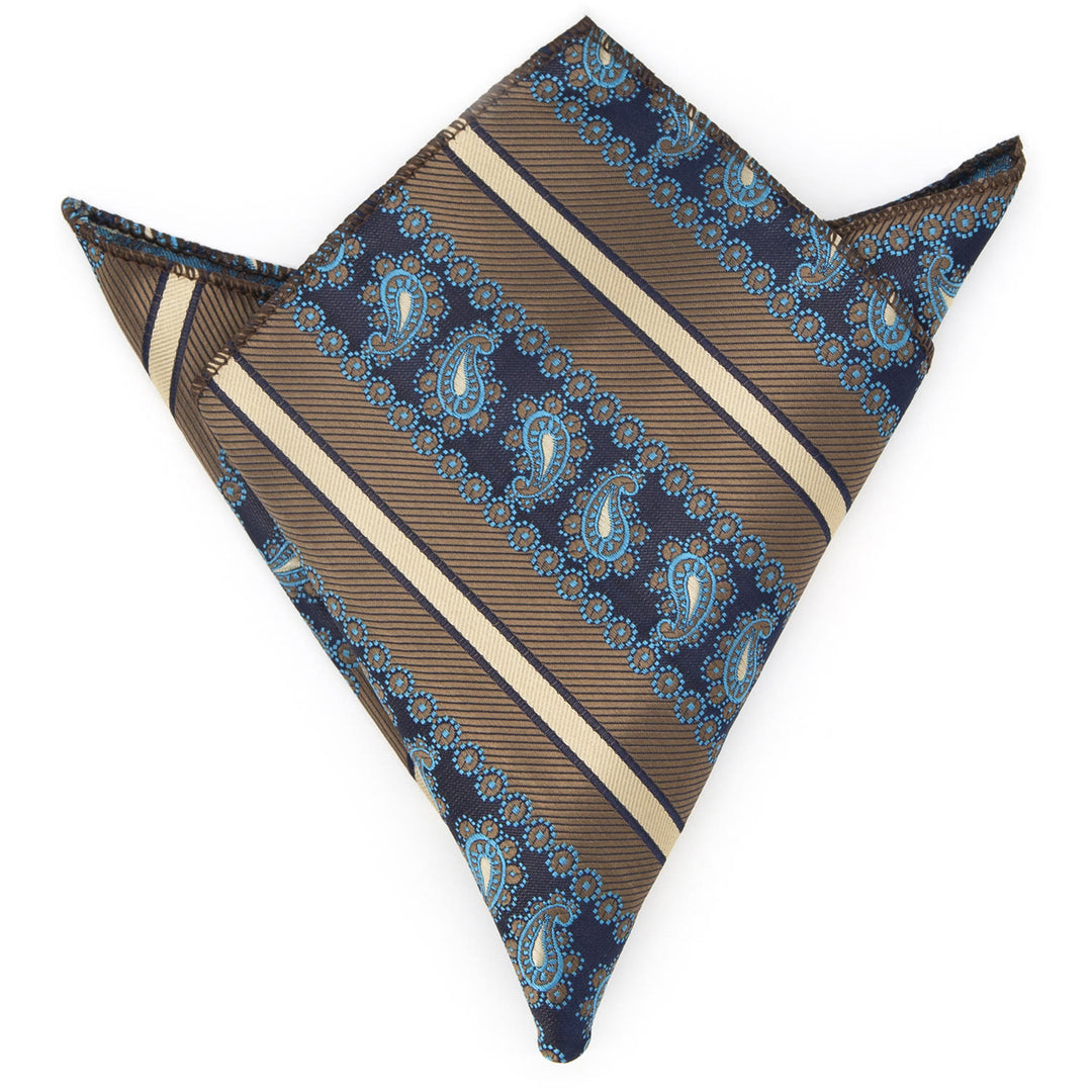 Set di 3 cravatte da uomo a righe marroni e motivo cachemire blu navy - image 5