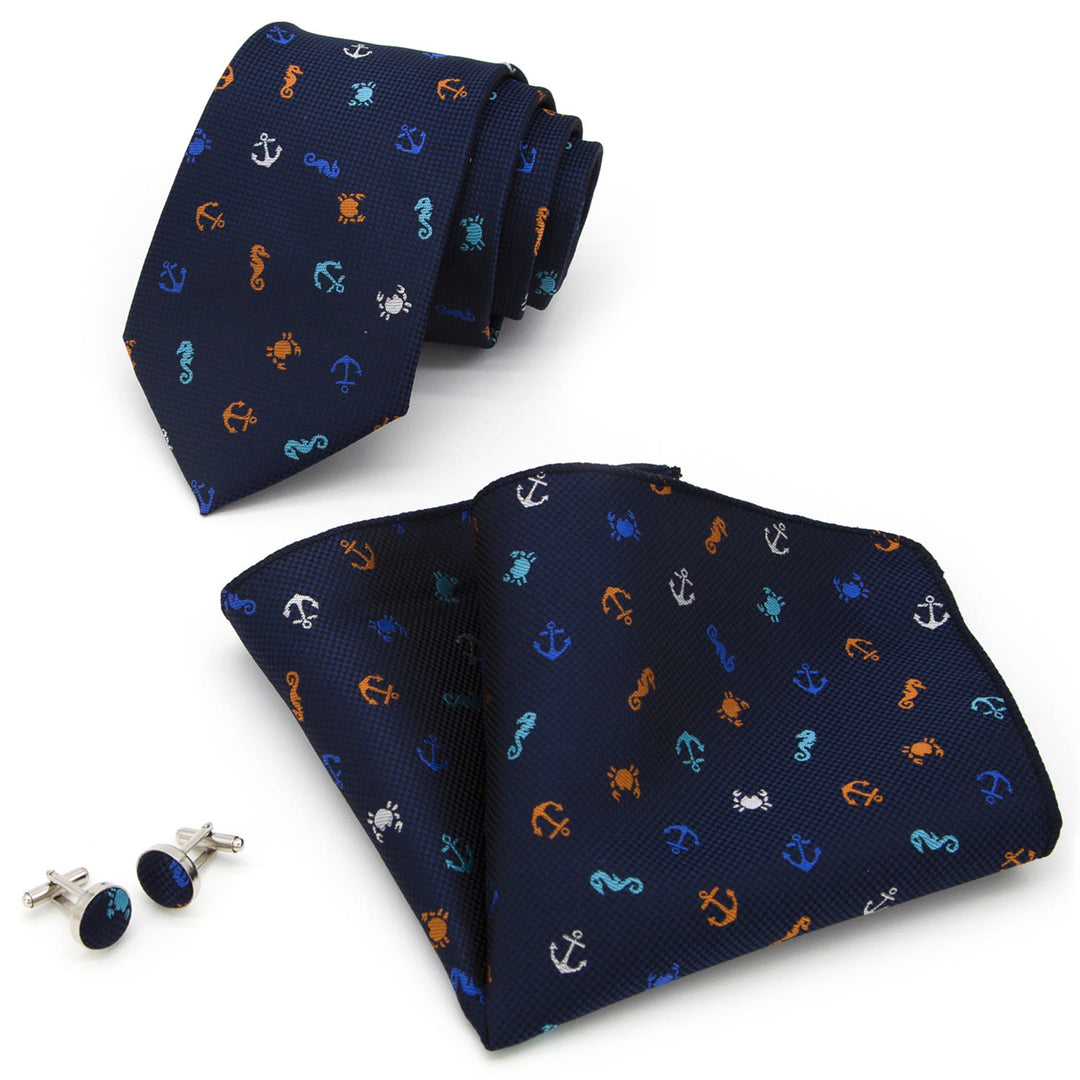 Set di 3 cravatte da uomo a tema nautico blu navy - image 1