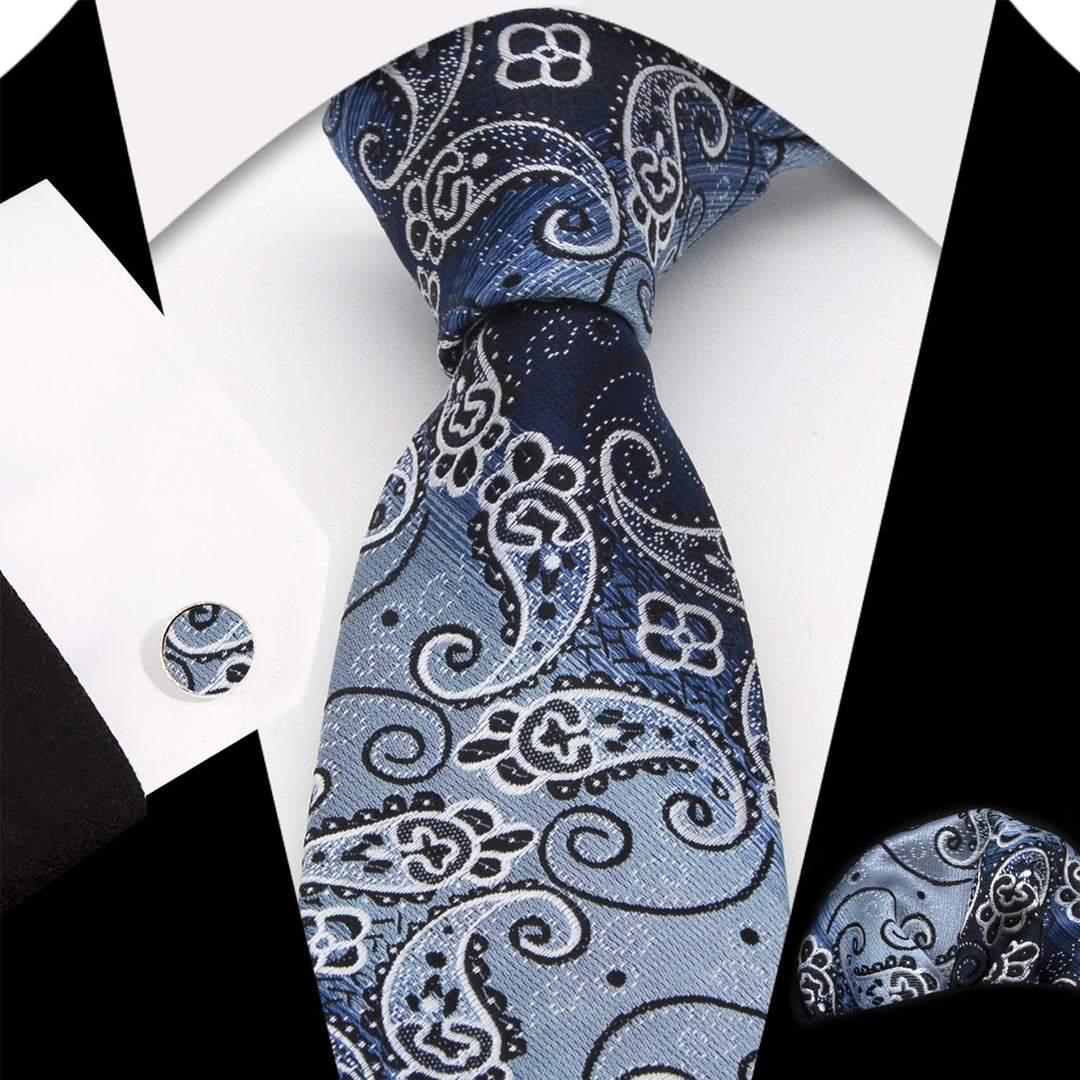 Set di 3 cravatte da uomo con motivo Paisley sfumato blu - Blu - image 0