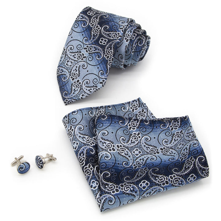 Set di 3 cravatte da uomo con motivo Paisley sfumato blu - image 1