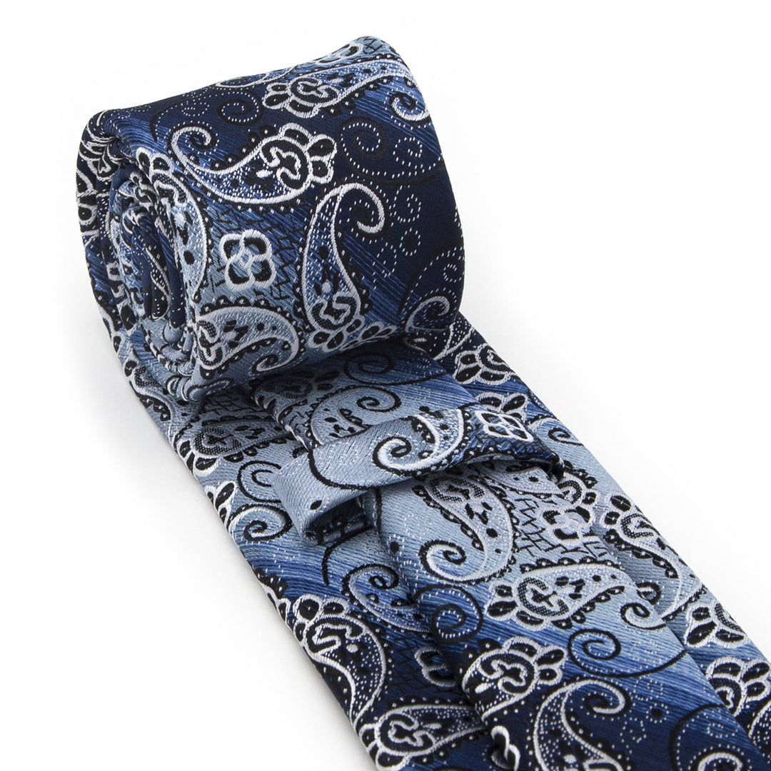 Set di 3 cravatte da uomo con motivo Paisley sfumato blu - image 4