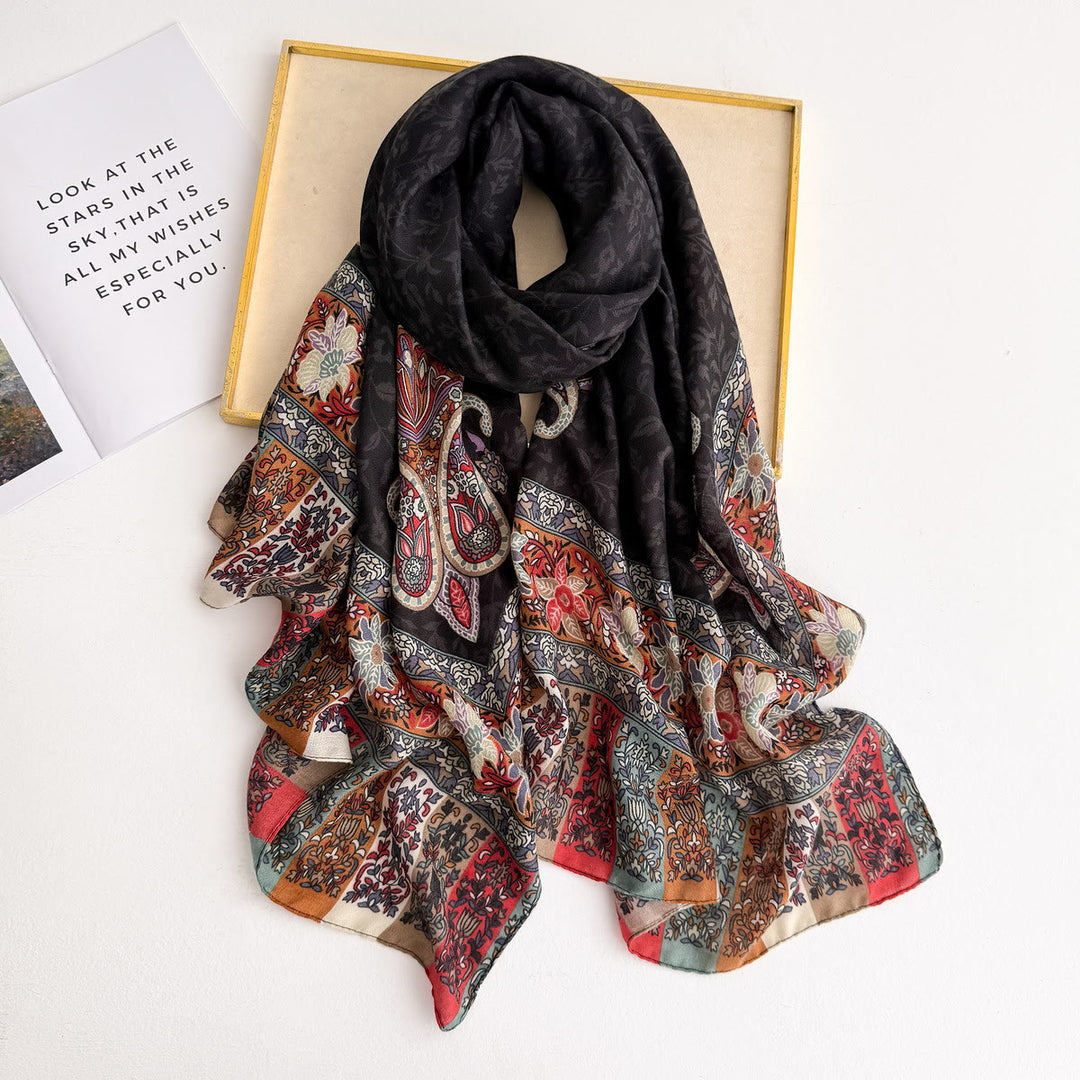 Sciarpa leggera e fluida con motivo retrò da donna - Nero - image 2