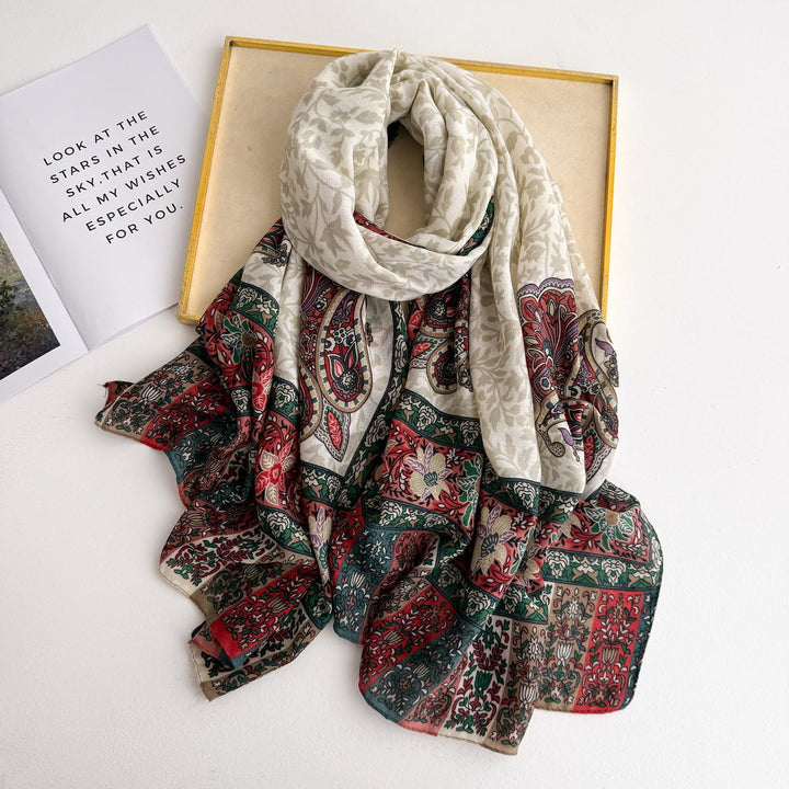 Sciarpa leggera e fluida con motivo retrò da donna - Bianco - image 0