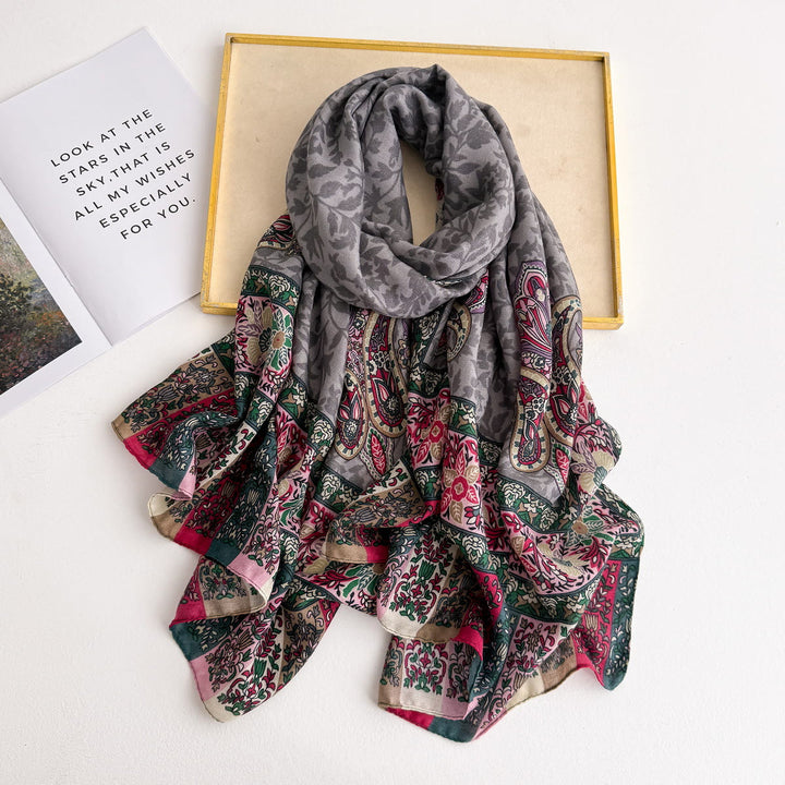 Sciarpa leggera e fluida con motivo retrò da donna - Grigio - image 6