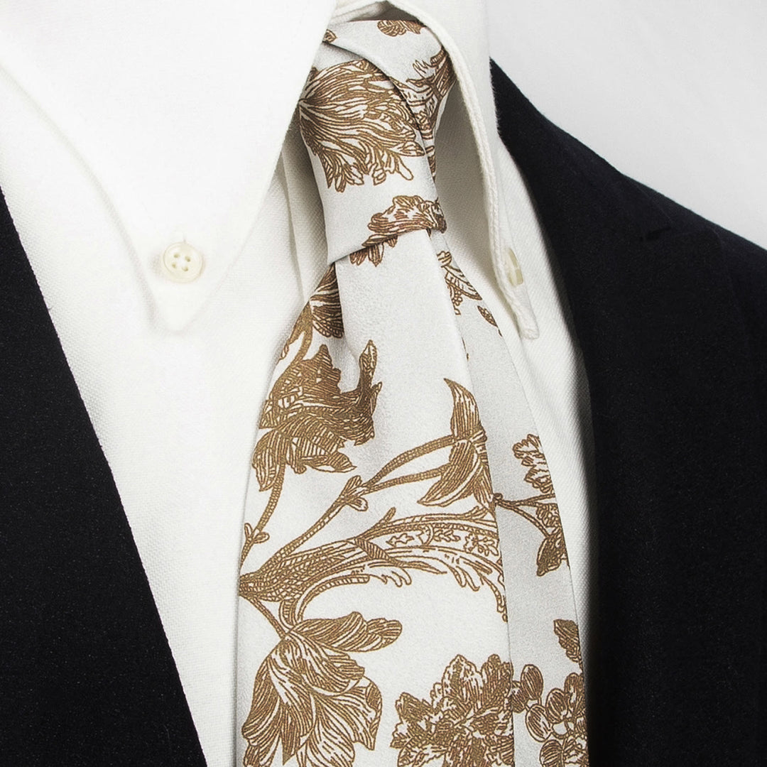 Cravatta larga da uomo con stampa floreale retrò in stile senza tempo - Bianco - image 21
