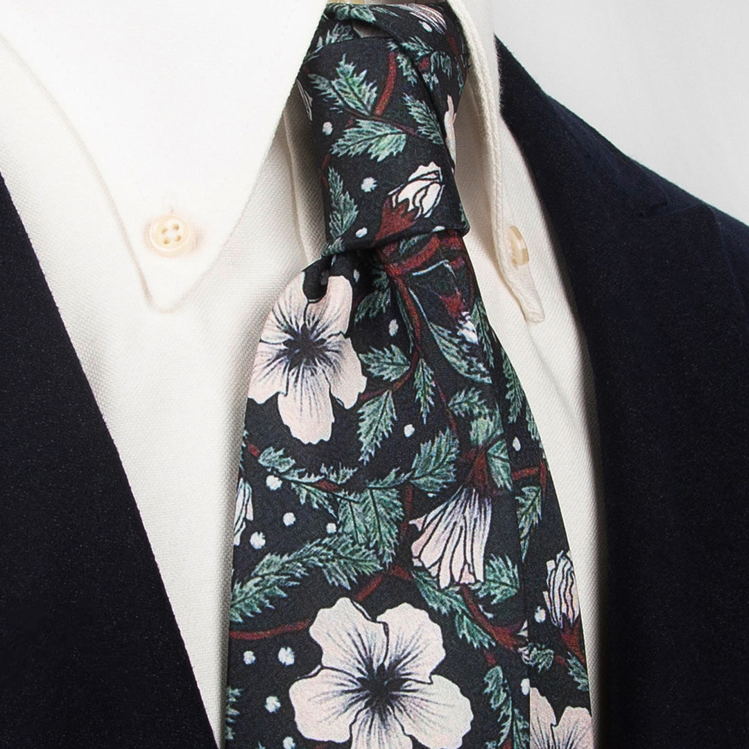 Cravatta larga da uomo con stampa floreale retrò in stile senza tempo - Nero - image 9